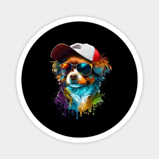 Colourful cool Chihuahua dog with sunglasses and Cap Magnet